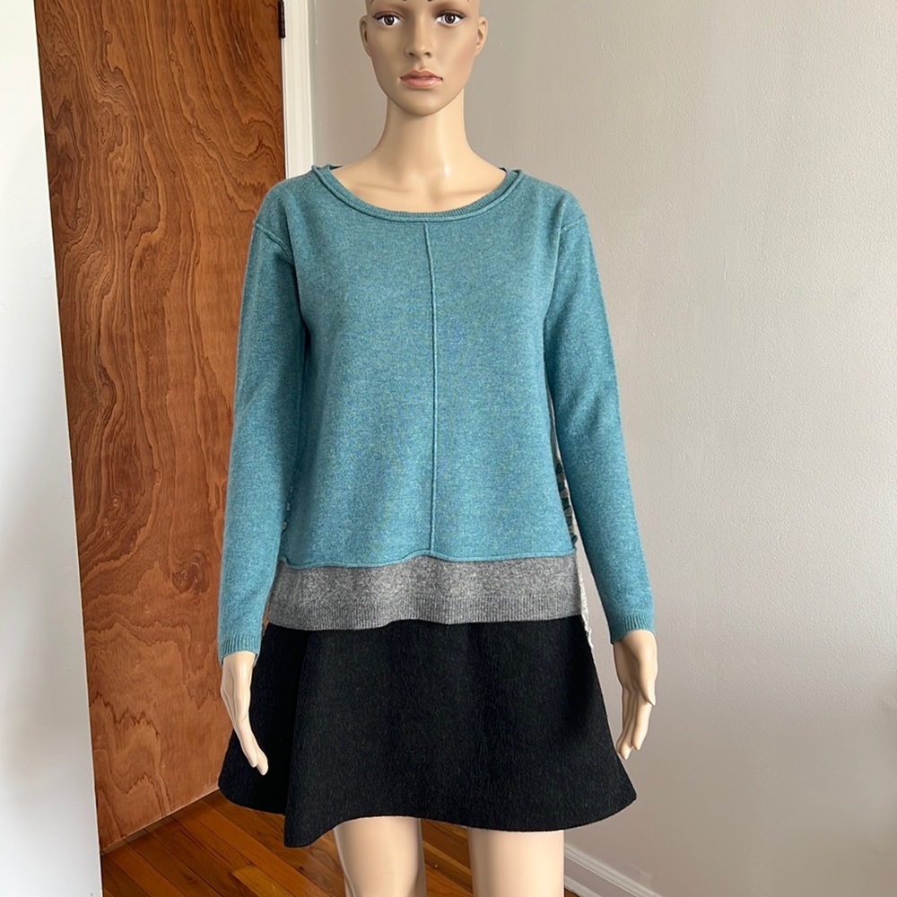 LABEL+ Thread Luxe Hem Stitch Wool Cashmere Crew Neck Sweater Size XS